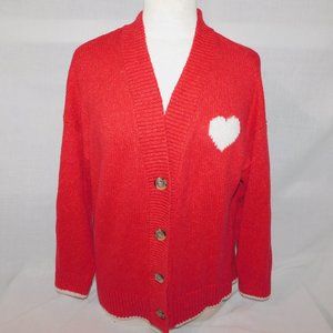 Old Navy Womens S Red White Heart Knit Cardigan Sweater Valentines love Preppy